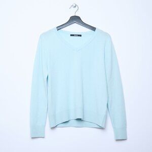 Quince 100% Cashmere V-Neck Sweater Light Seafoam Blue Medium Coastal Grandma